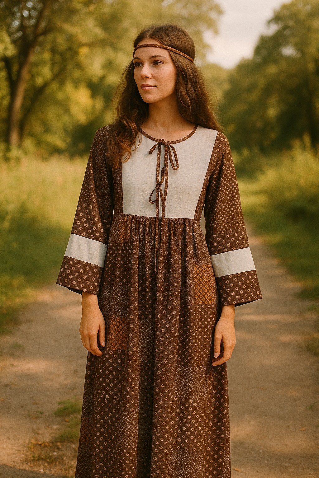 Trivia Vintage 70s Patchwork Hippie Prairie Maxi Dress-Size M