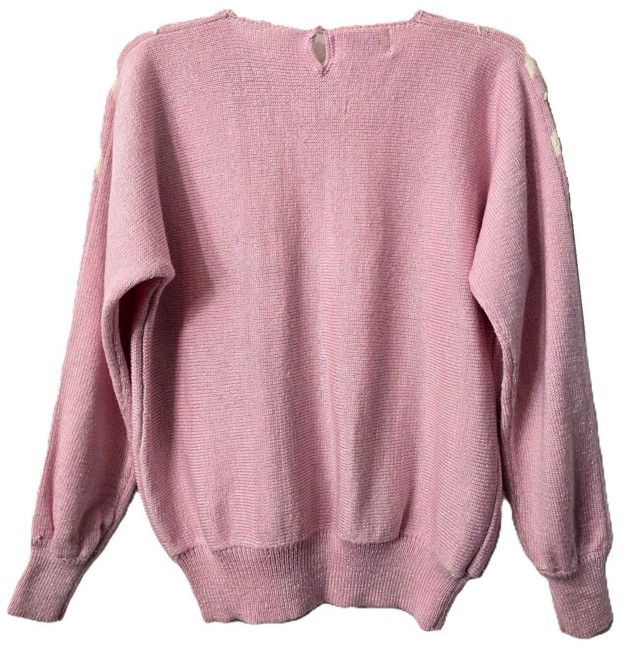 Vintage Embroidered Feminine Sweater Top M Beaded Girly Kawaii Pink Ivory 90s