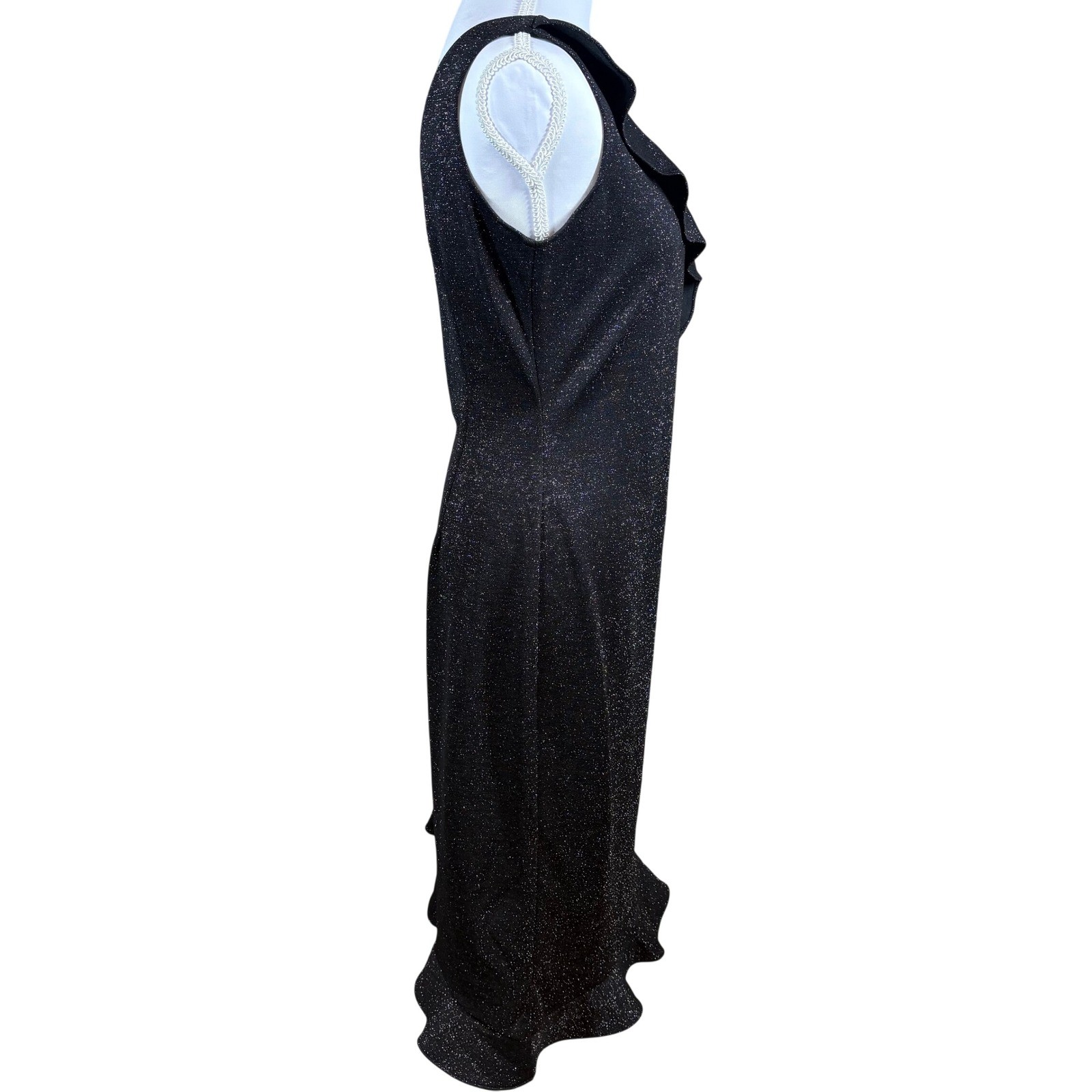 Vtg Breakin’Loose Dress 9/10 Black Silver Metallic Asymmetric Hem Ruffle Fairy