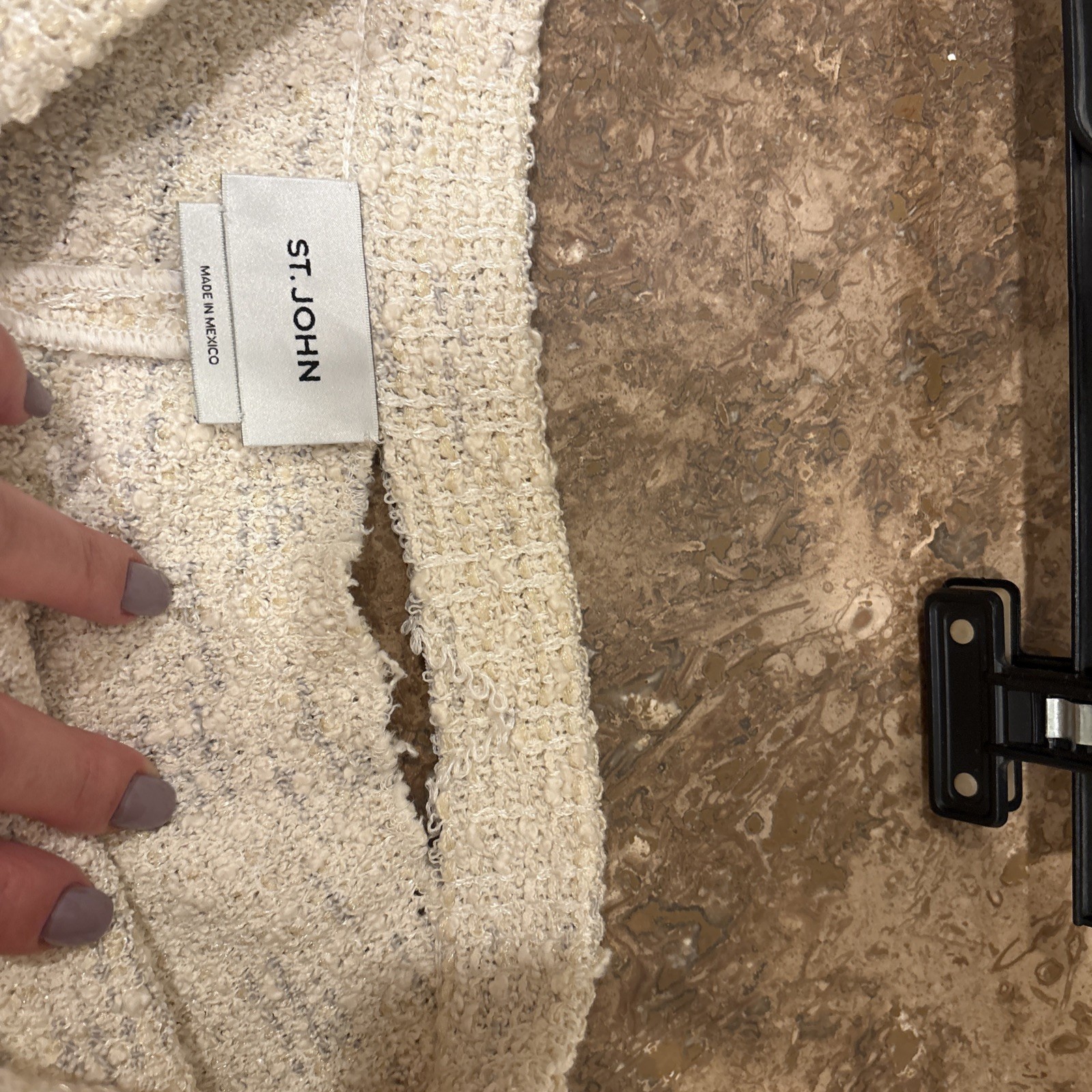 ST. JOHN ivory/ecru beige boucle straight leg pants Size S AS IS