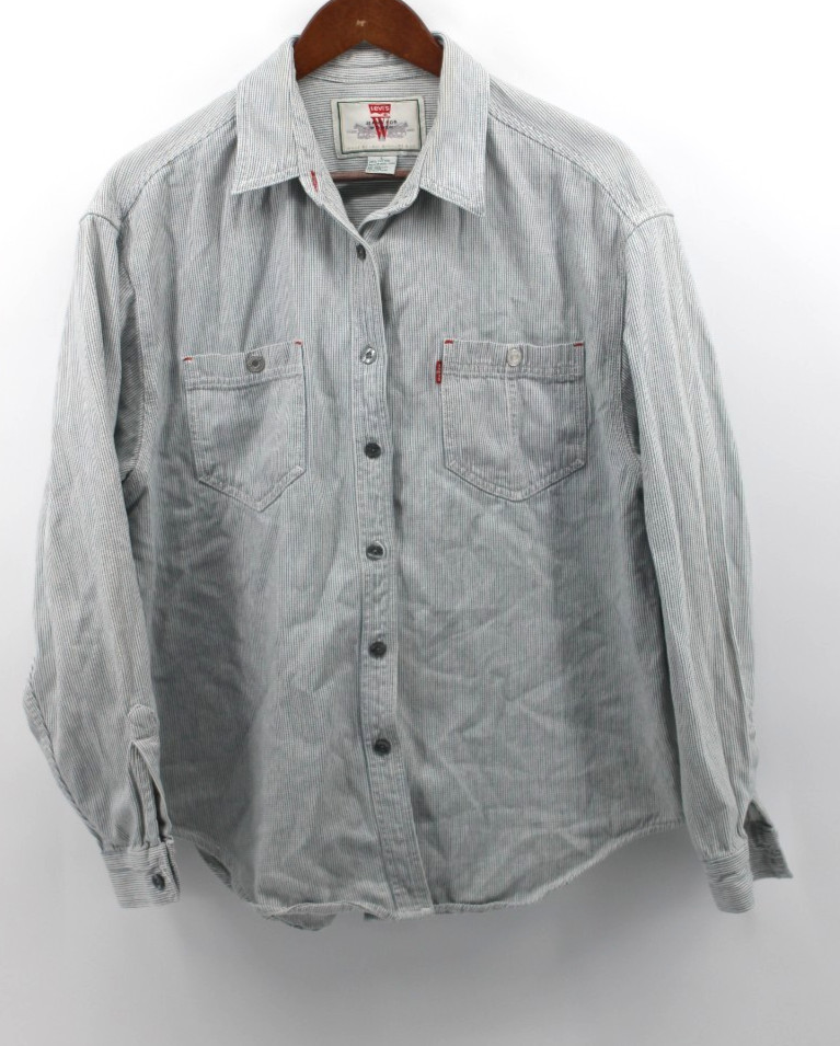Levi’s Button Up Blue White Stripe Jeans For Women Large Button Down Western