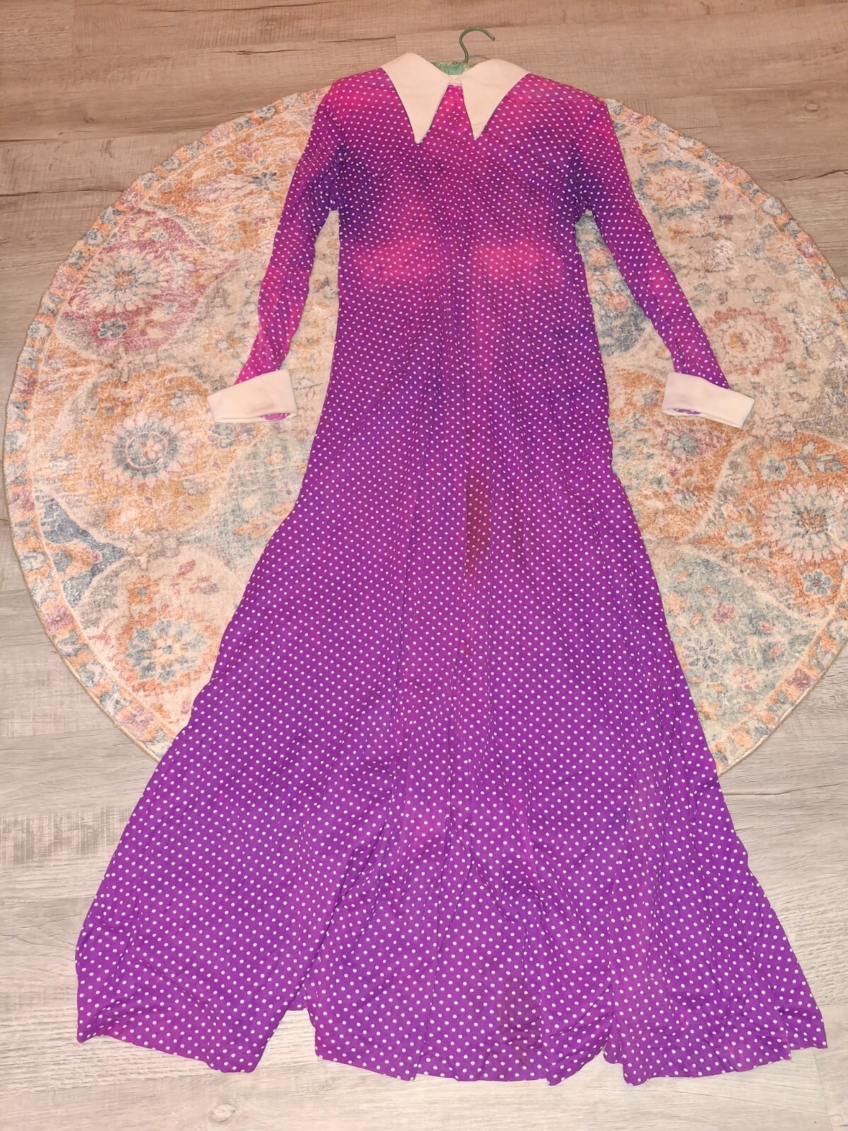 Vintage Purple Polka Dot Collared Maxi Dress Unkown size Costume Apparel