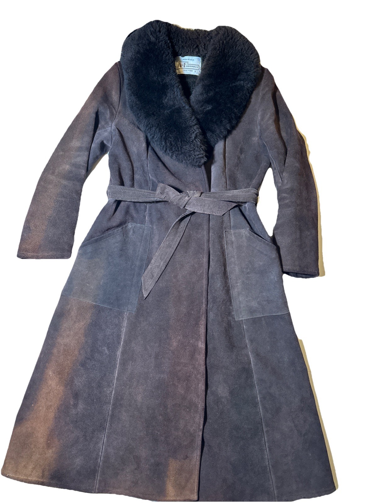 Vintage A&F Originals Abercrombie Fitch Long Suede Coat Dark Brown Penny Lane