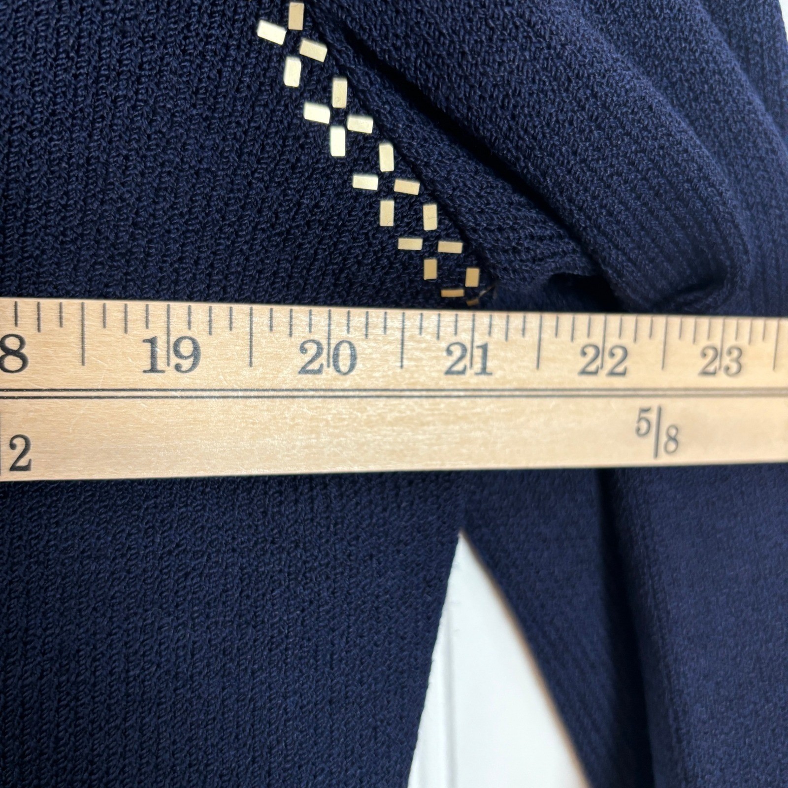 Vintage St. John Collection Knit Jacket Women 16 Navy Blue Gold Studded Zip Up