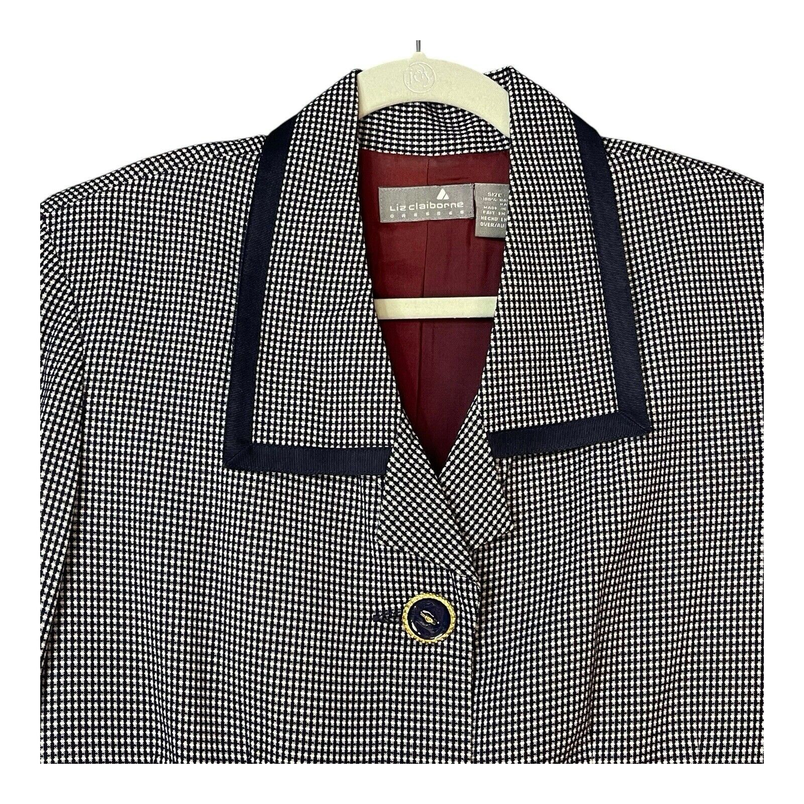 Vintage Liz Claiborne Houndstooth Blazer Dress Size 12 Rayon 80s Career Wear