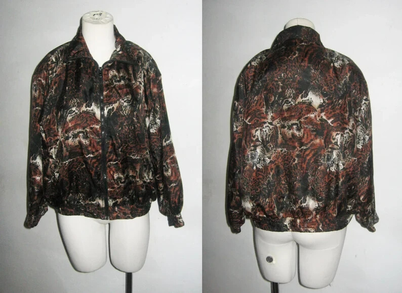 Vintage Rare Awesome Lady Bear Multi-color Tiger Bomber Jacket Women Size PL
