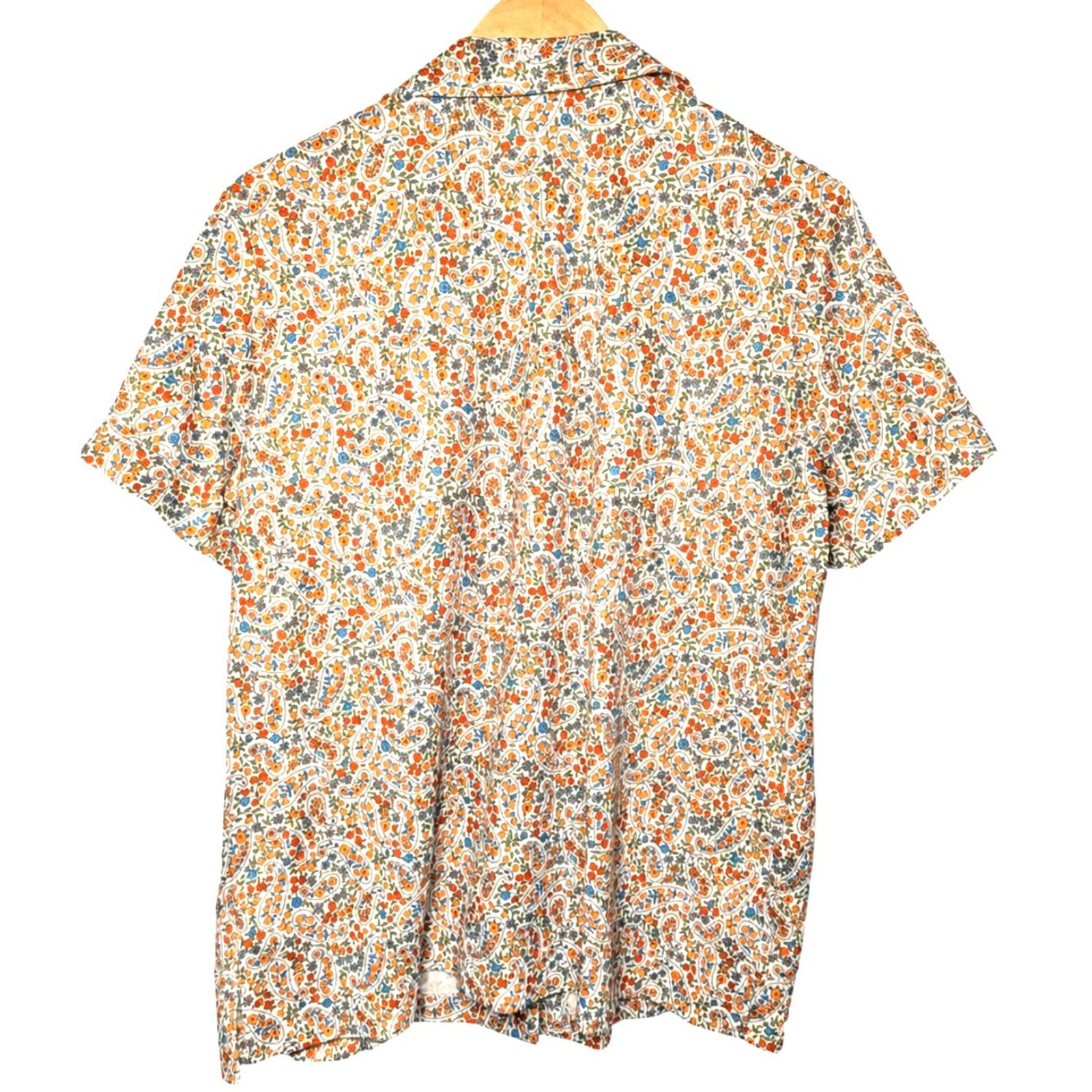 Vintage 70s Handmade Paisley Floral Shirt Short Sleeve Button Up Retro Boho