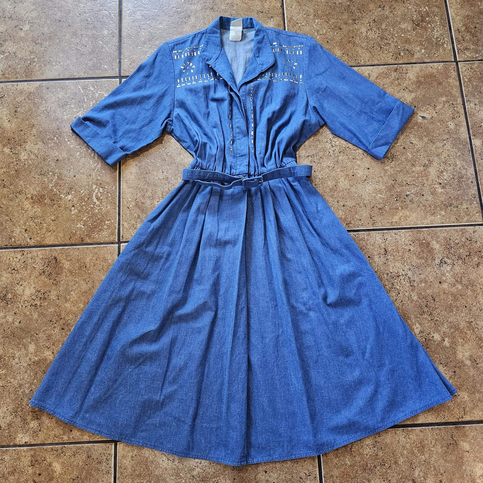 Vintage Chambray Midi Dress Petites By Willi Belted Embellished Western Sundress