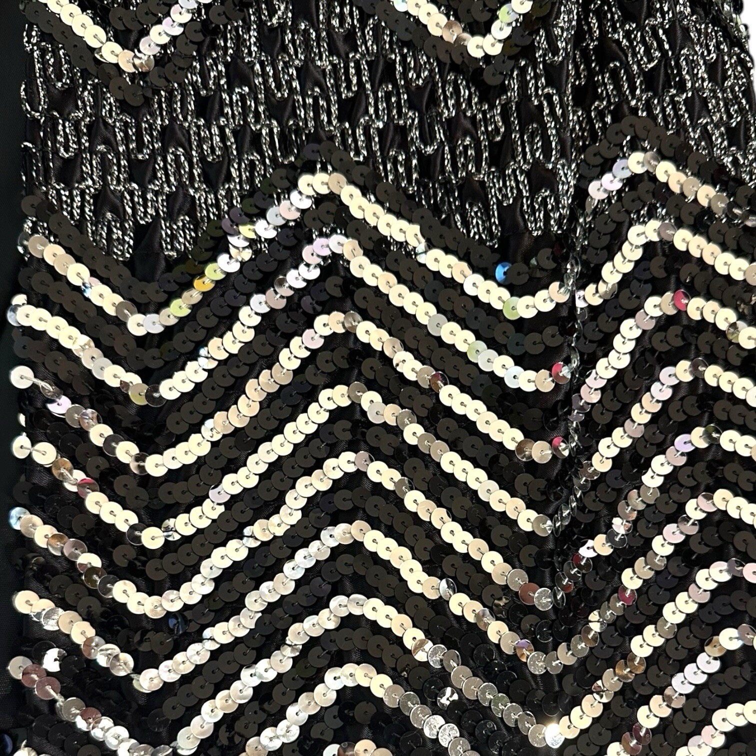 Vintage 80s Glam Formal Black & Silver Zig Zag Barclay Square Blazer Jacket