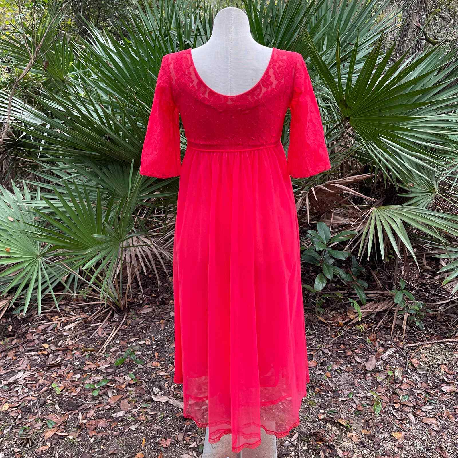 Vintage 50s Ethereal Red Chiffon Nightgown and Peignoir Set Lisette Size 34