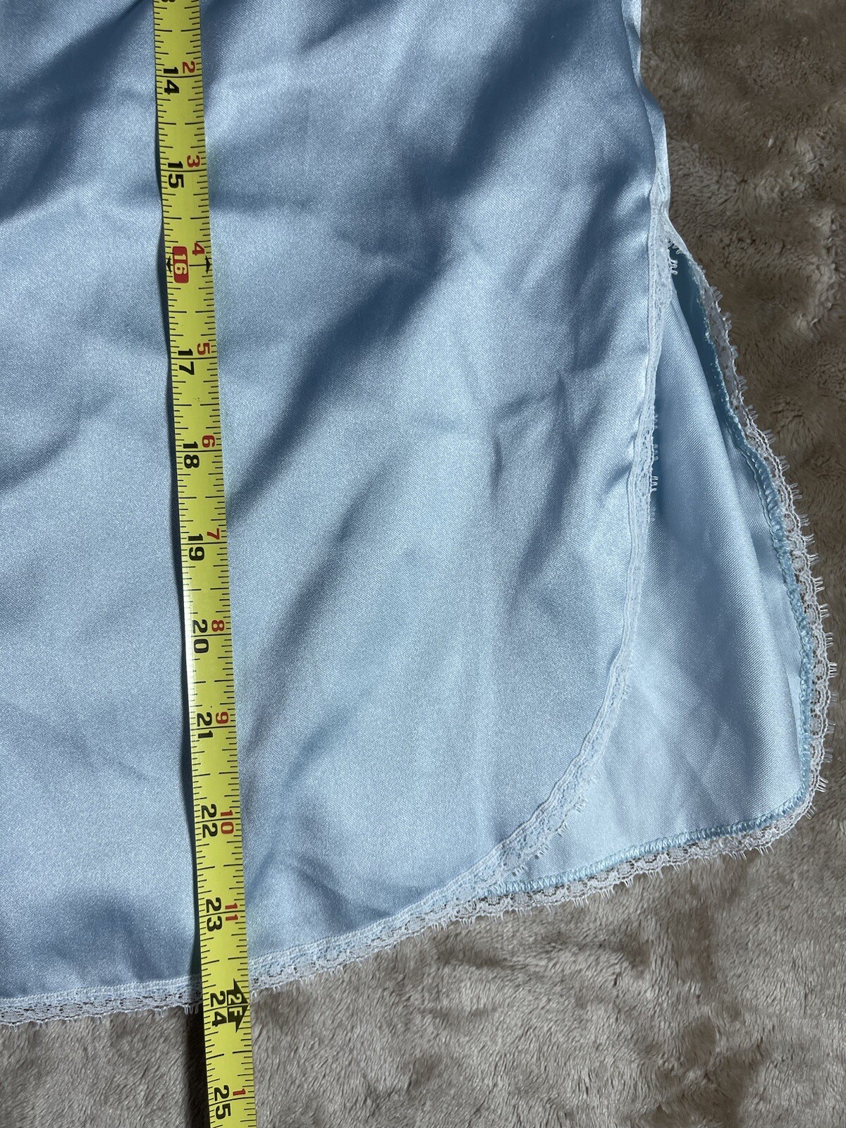 Vintage Yolande Womens Small Blue Lace Slit Nylon Nightgown Babydoll Slip EUC