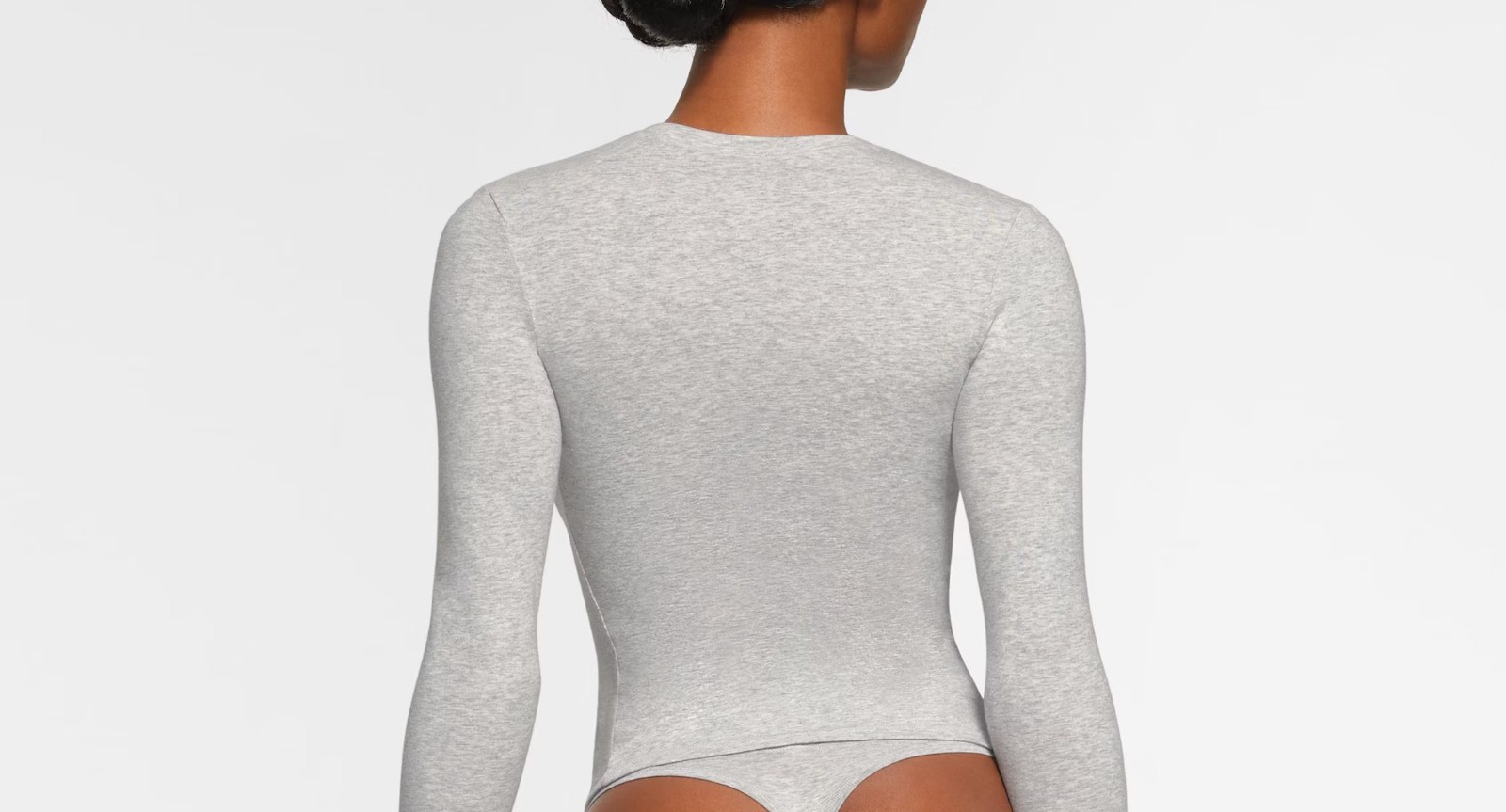 Skims Cotton Jersey Long Sleeve T-Shirt in Light Heather Grey | Size M Medium