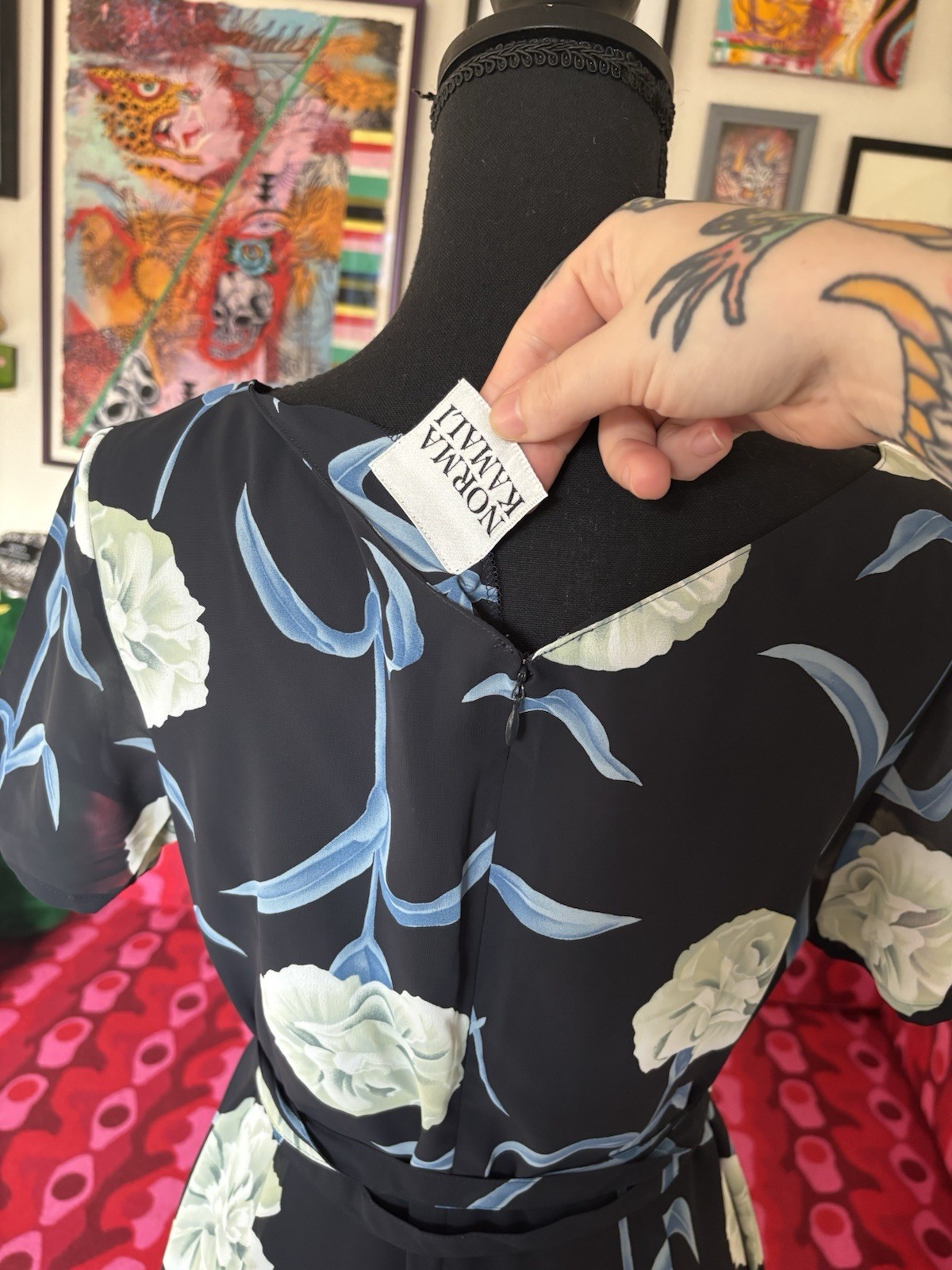 Vintage 80s 90s Norma Kamali Flower Dress S / M Grunge