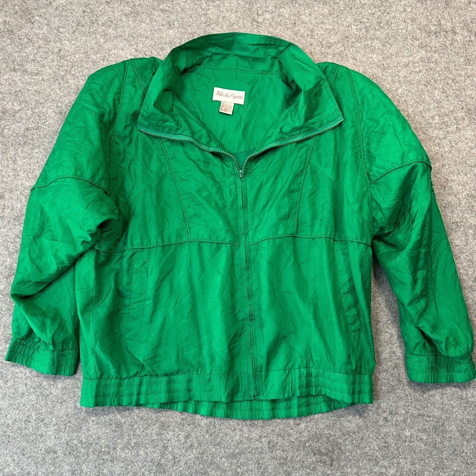 Rhoda Lynne Vintage Quilted Lining Windbreaker Large Green 100% Silk Shell