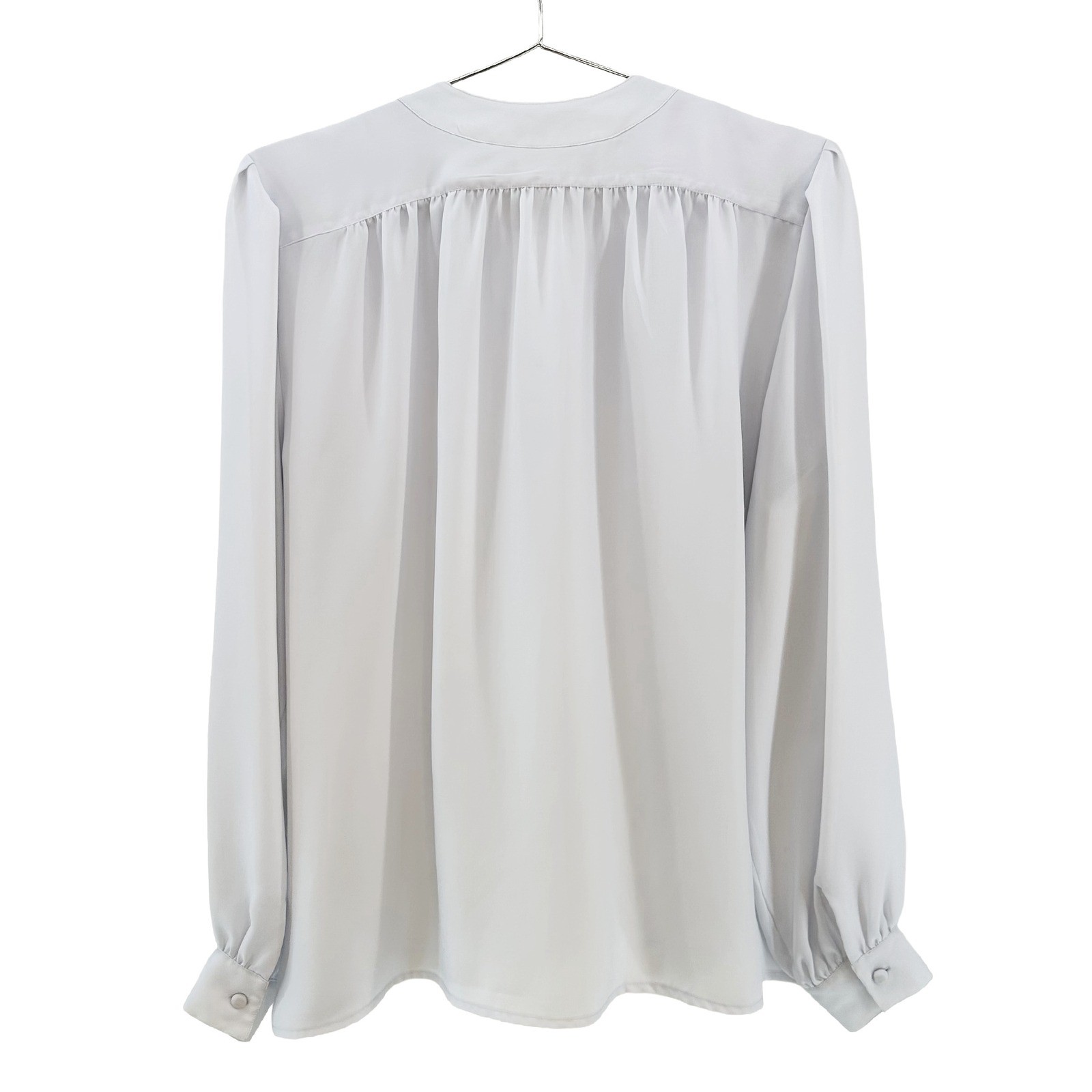 ALLISON SMITH Vintage Pleated Blouse • 16 • light gray • chic office preppy