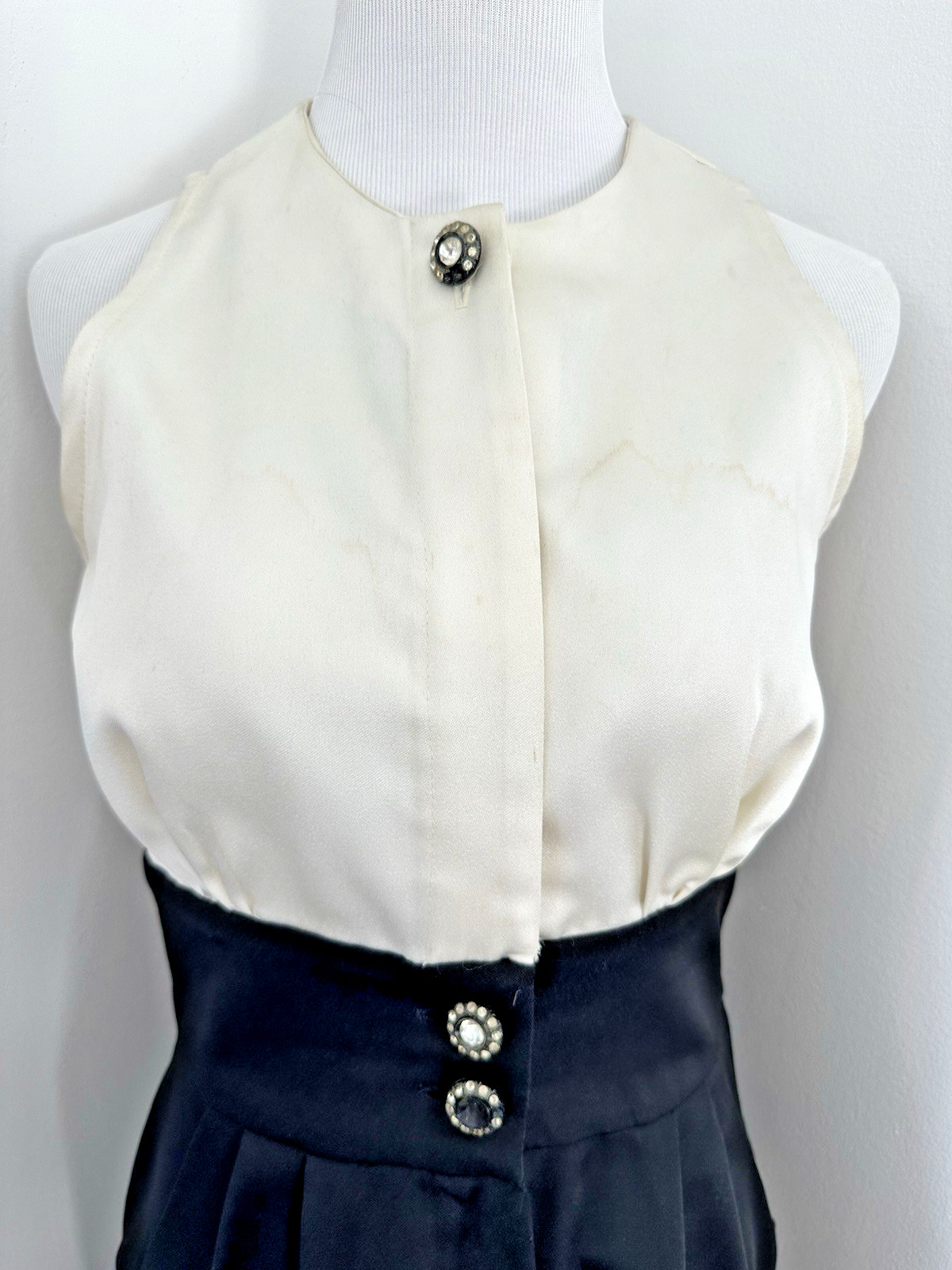 Vintage 1980s TAURUS NITES Petites Tuxedo Inspired Jumpsuit Black White Sz 6