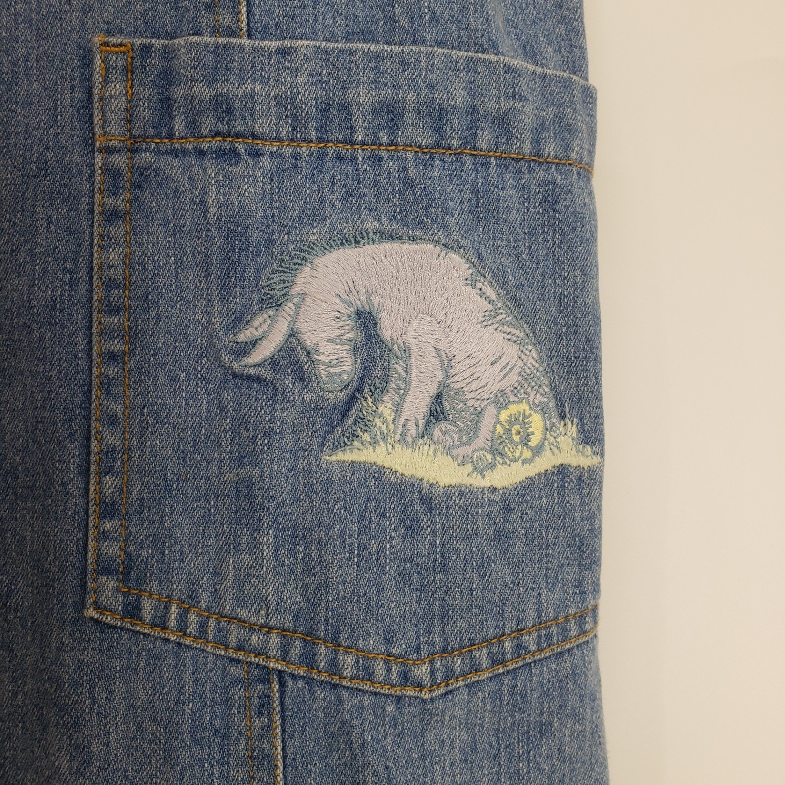 Vintage 90s The Disney Store Winnie the Pooh Denim Jumper Dress Women M Blue