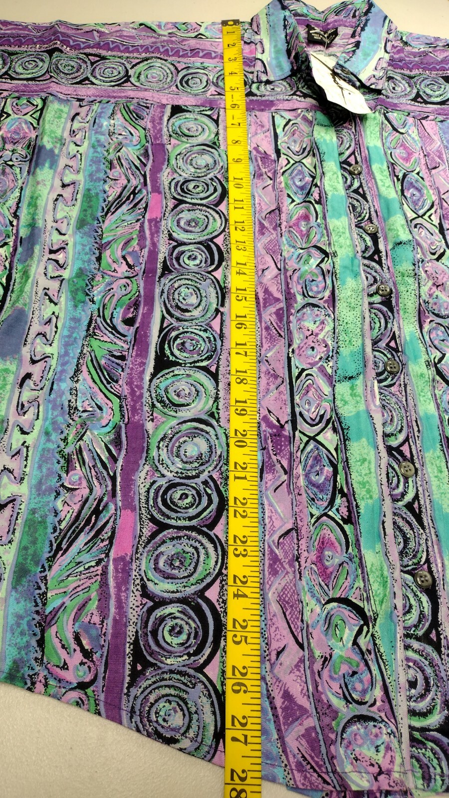 90s Lavender Purple Button Shirt Rayon Batwing Tribal Pattern DEADSTOCK UNISEX