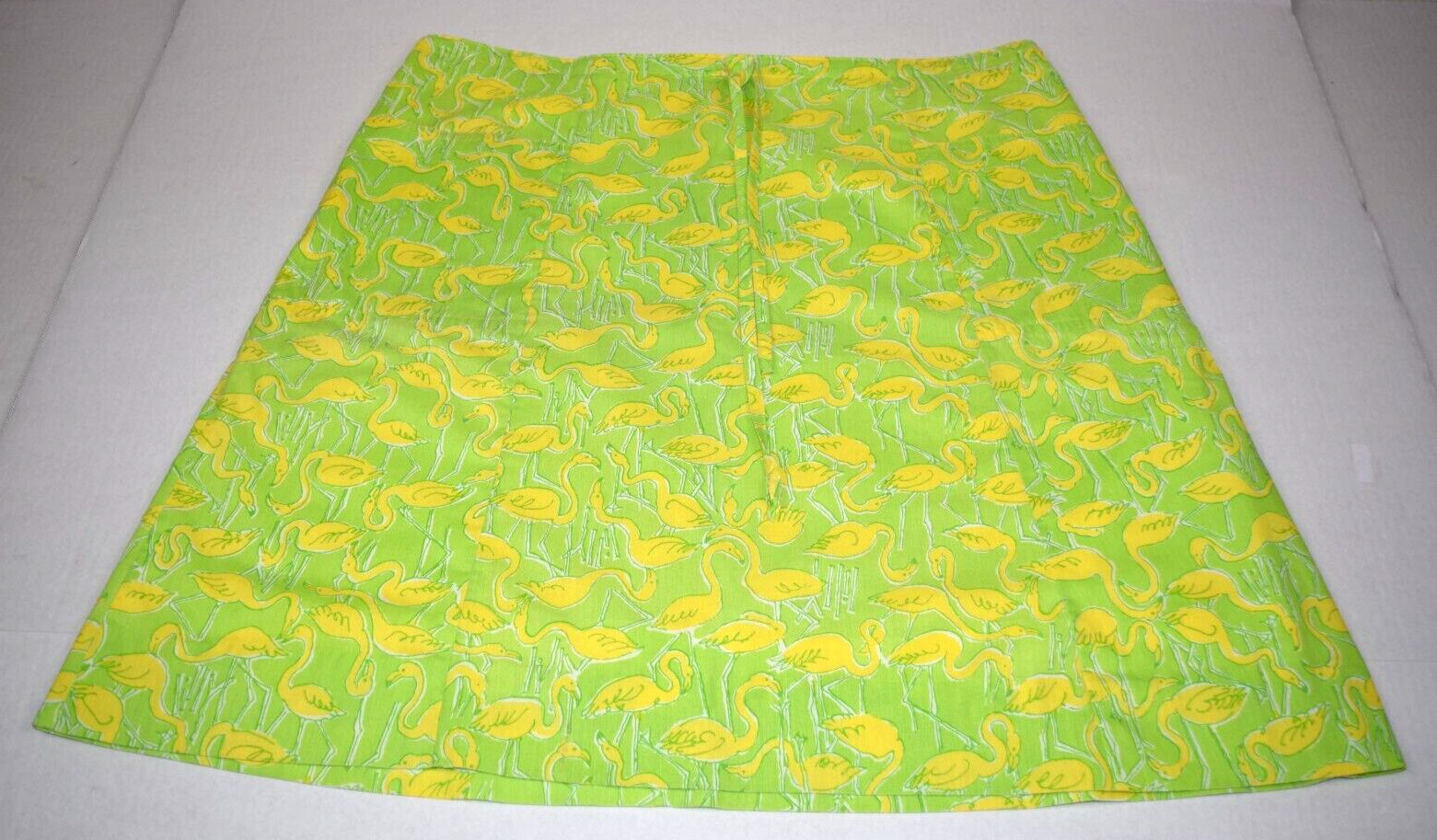 Vintage Liza by Lilly Pulitzer Skirt Size L 80s Lemon Yellow Flamingos Made USA