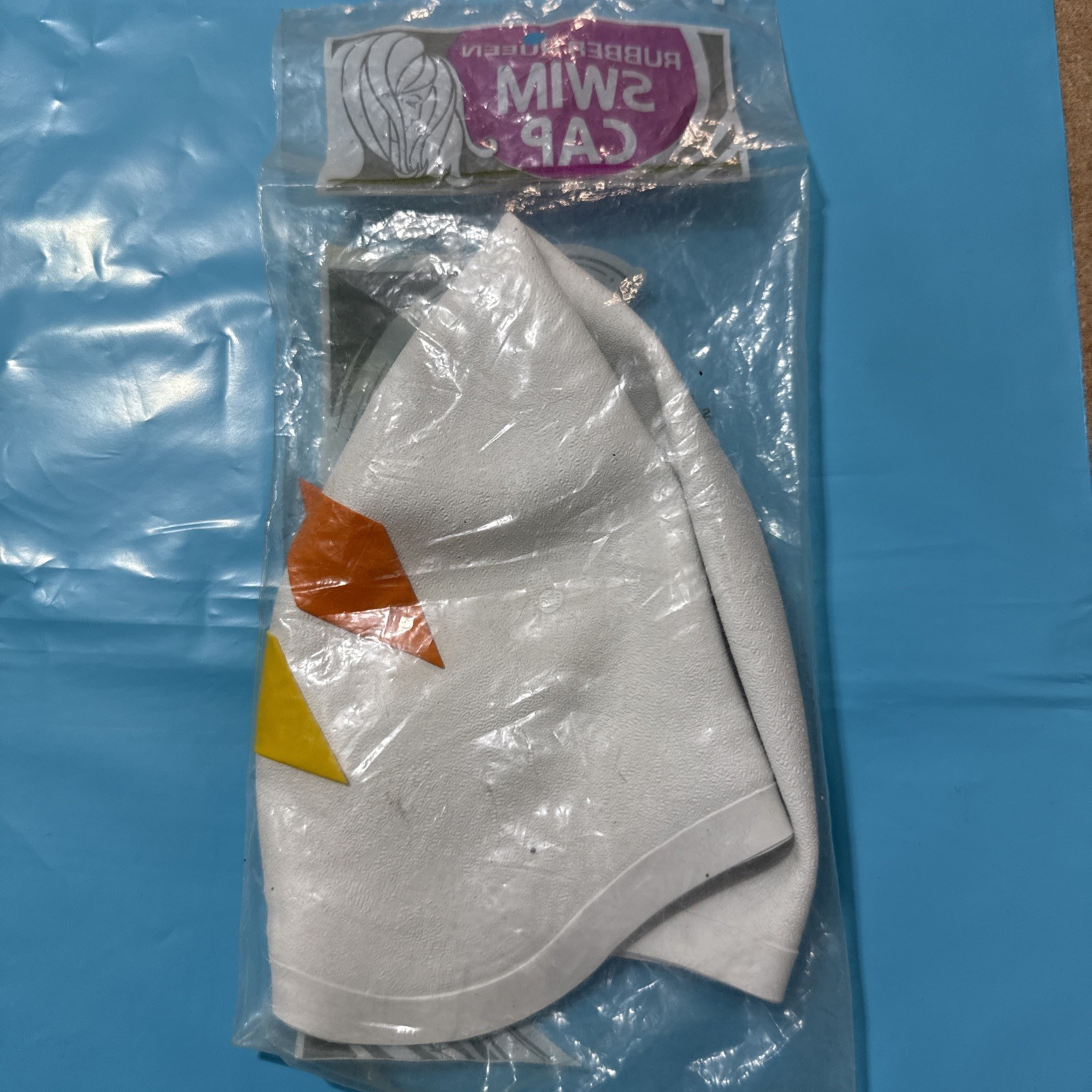 Vintage 70s White Diamond Geometric Rubber Swim Cap Swimcap by Rubber Queen NOS
