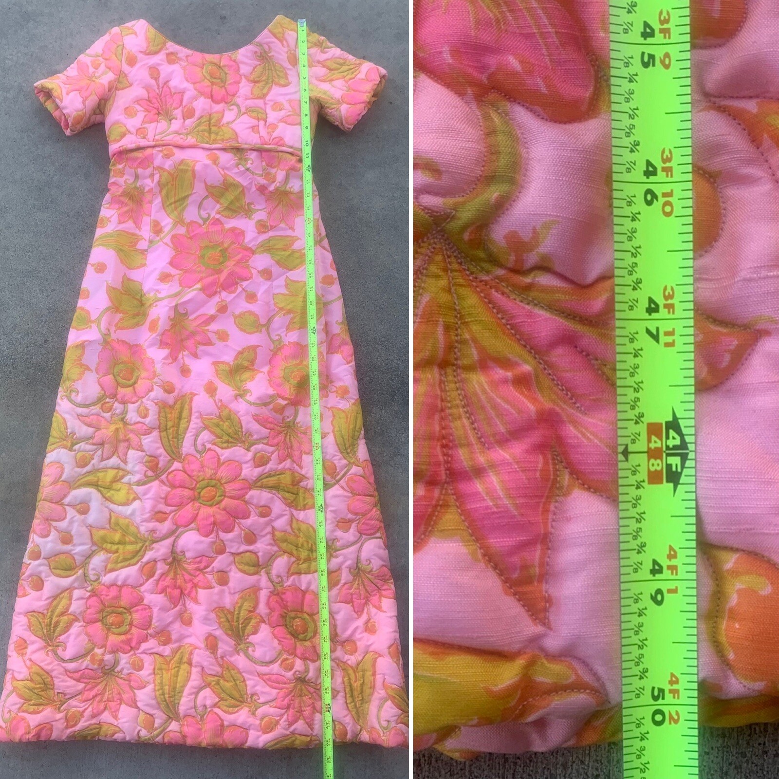 1960s Silk Floral Maxi Dress Macys Marchioness Pink Multicolor Hong Kong S