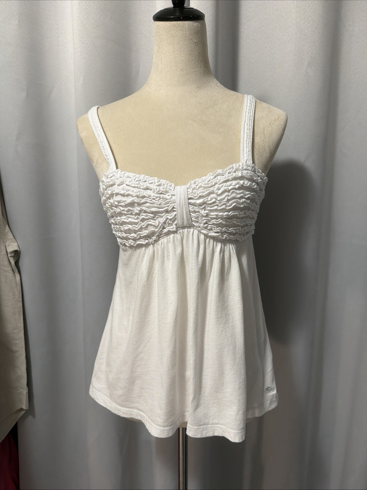 Vintage Y2K Abercrombie & Fitch Babydoll Ruffled Smocked Cami Small Cotton White