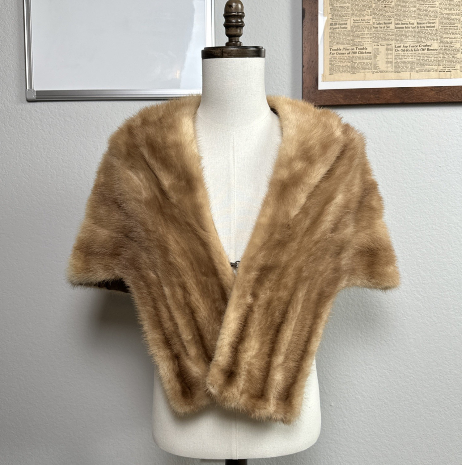 Vtg 60s La Paulls Furs Mink Stole Capelet Autumn Haze Wedding Bridal USA Made