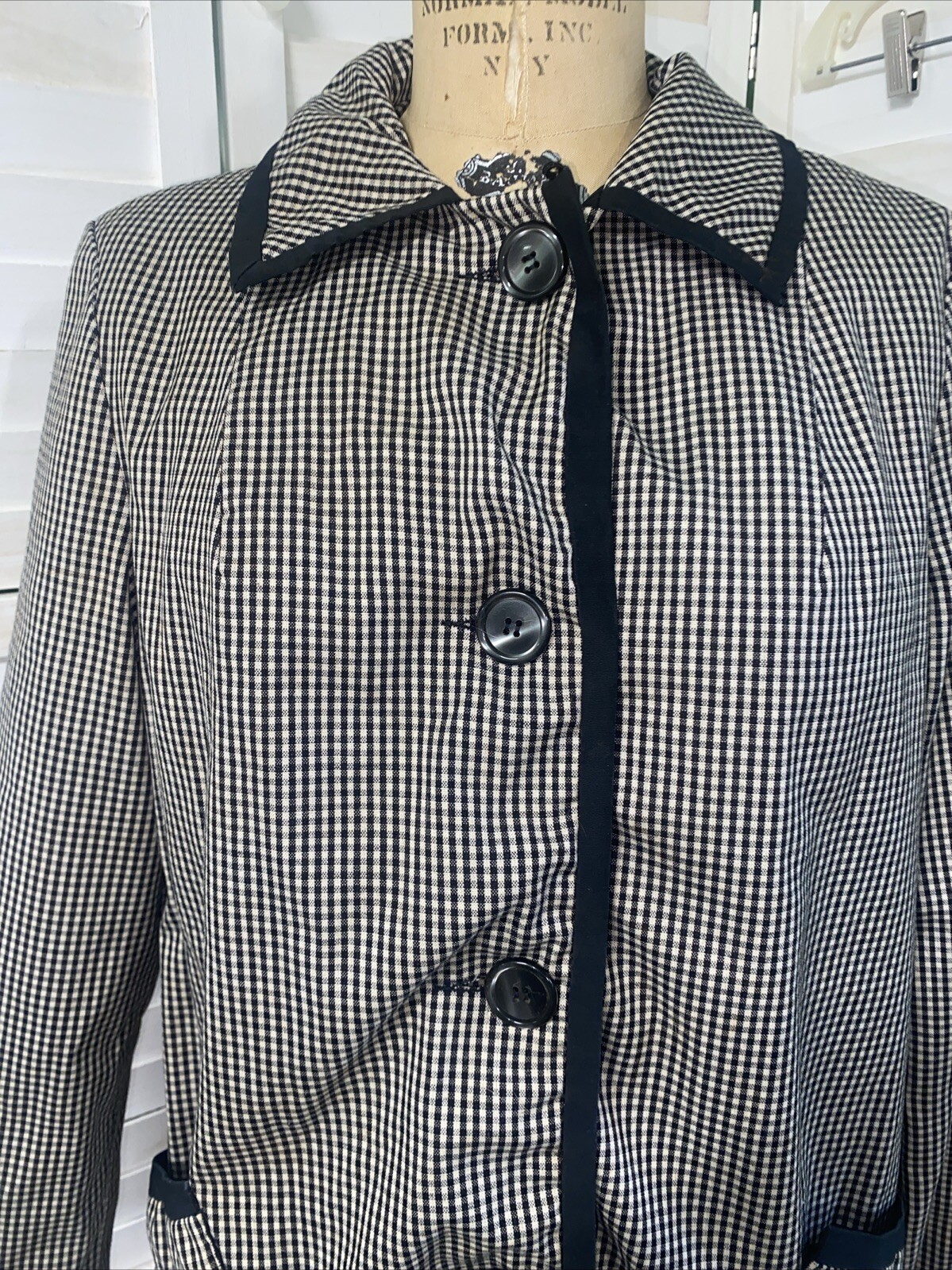 Vintage Mountain Mist Trench Pea Coat Jacket Women’s Gingham Sz Med Large USA