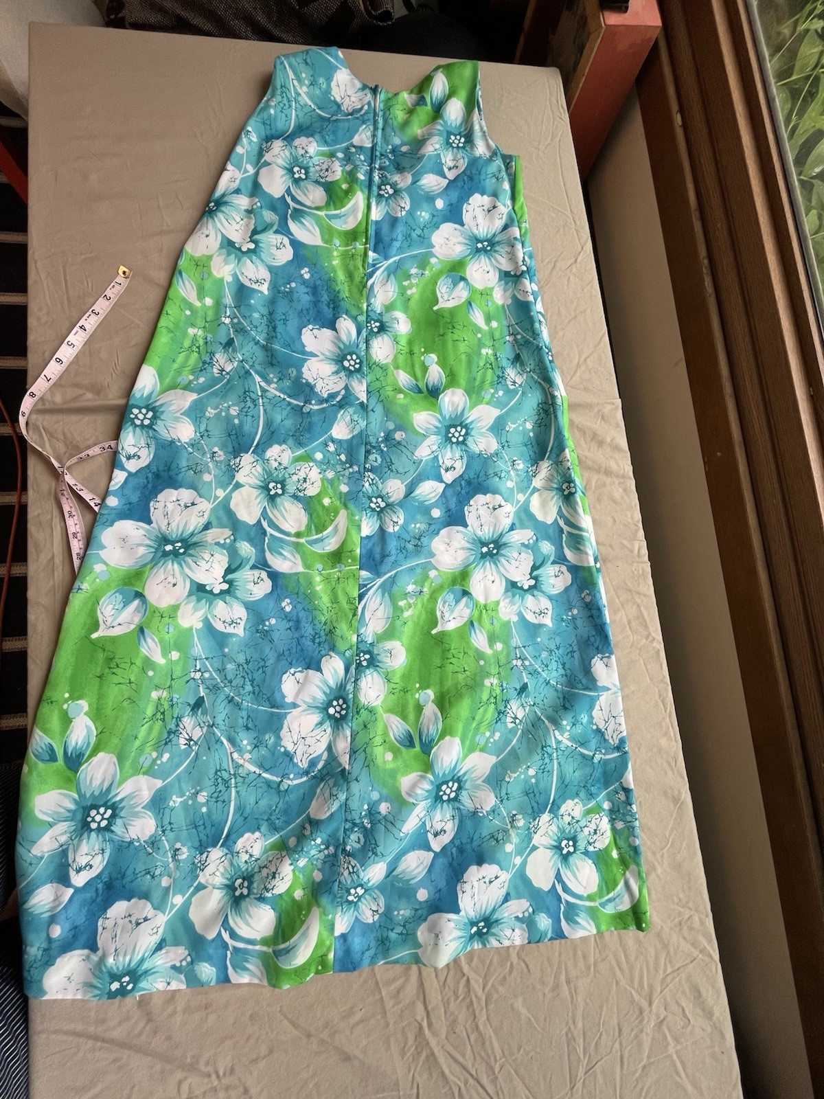 Vintage Pennys Hawaii Green Blue Floral Hawaiian Maxi Dress Size S