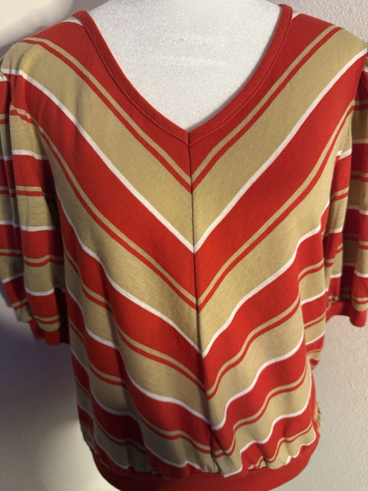 VTG 70s Sears The Fashion Place Chevron Blouse Banded Waist Shirt Puff Sleeve M