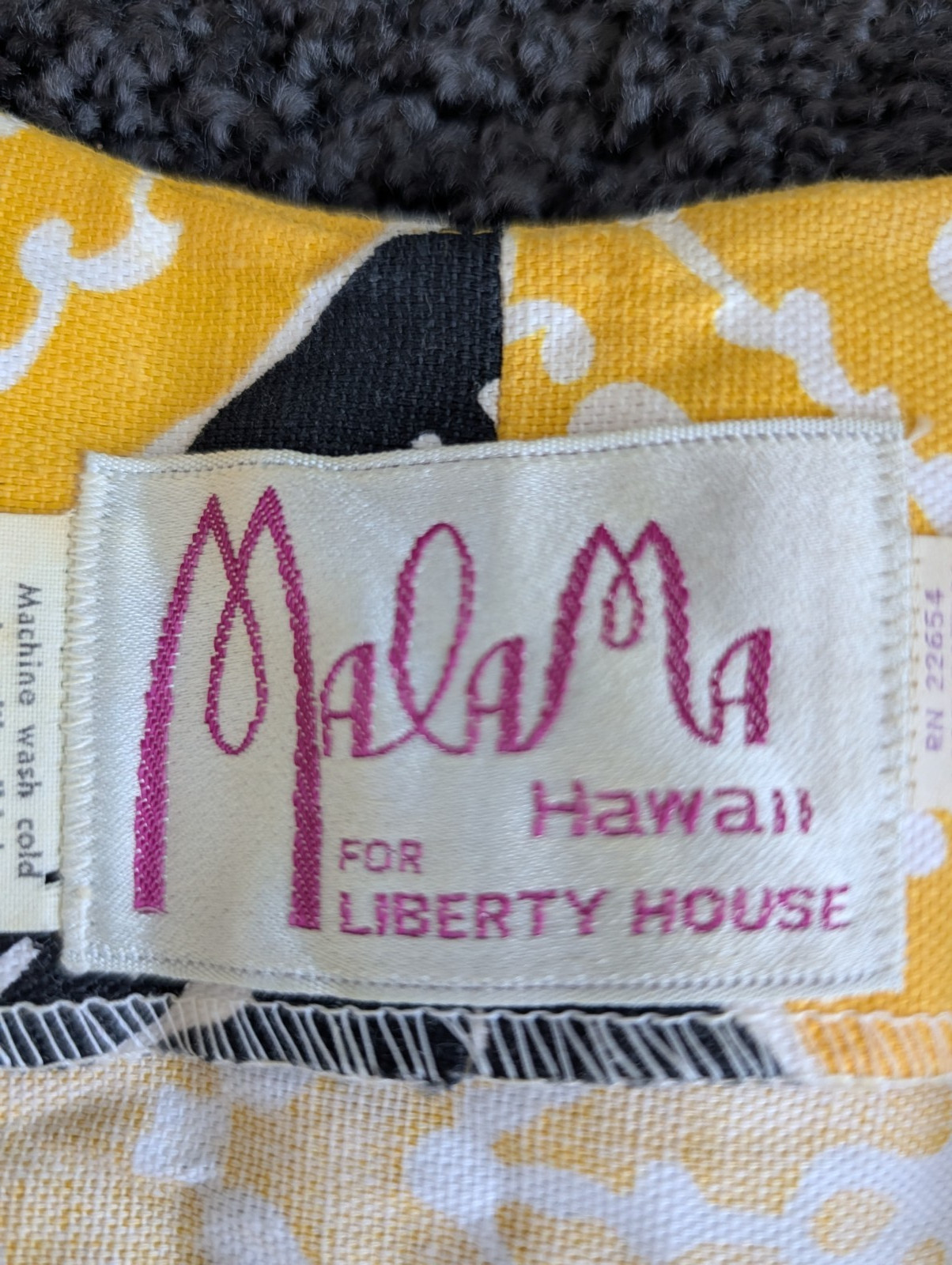 Vtg 70s Malama Hawaii Liberty House Maxi Dress MuuMuu Ylw & Blk Tribal Print XS