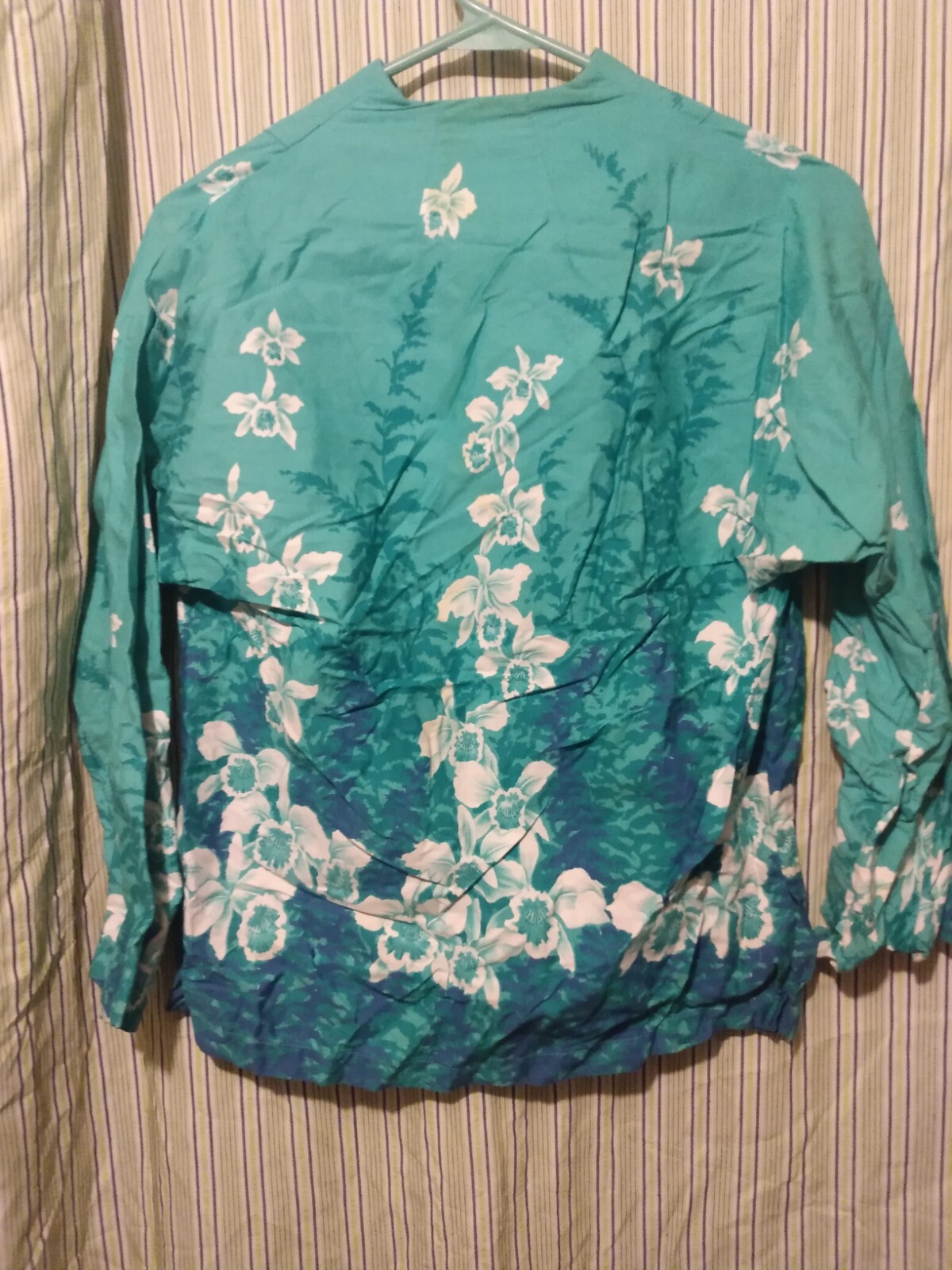 Seafoam Turquoise VINTAGE TROPICAL Print Blouse Top SMALL