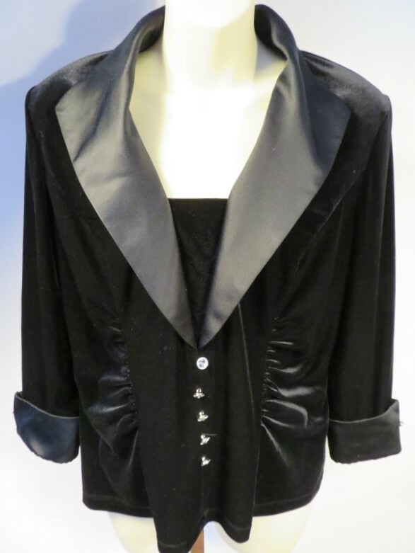 Vintage JR Nites Black Office Velvet Suit Jacket Blouse Top Work Career Goth 12