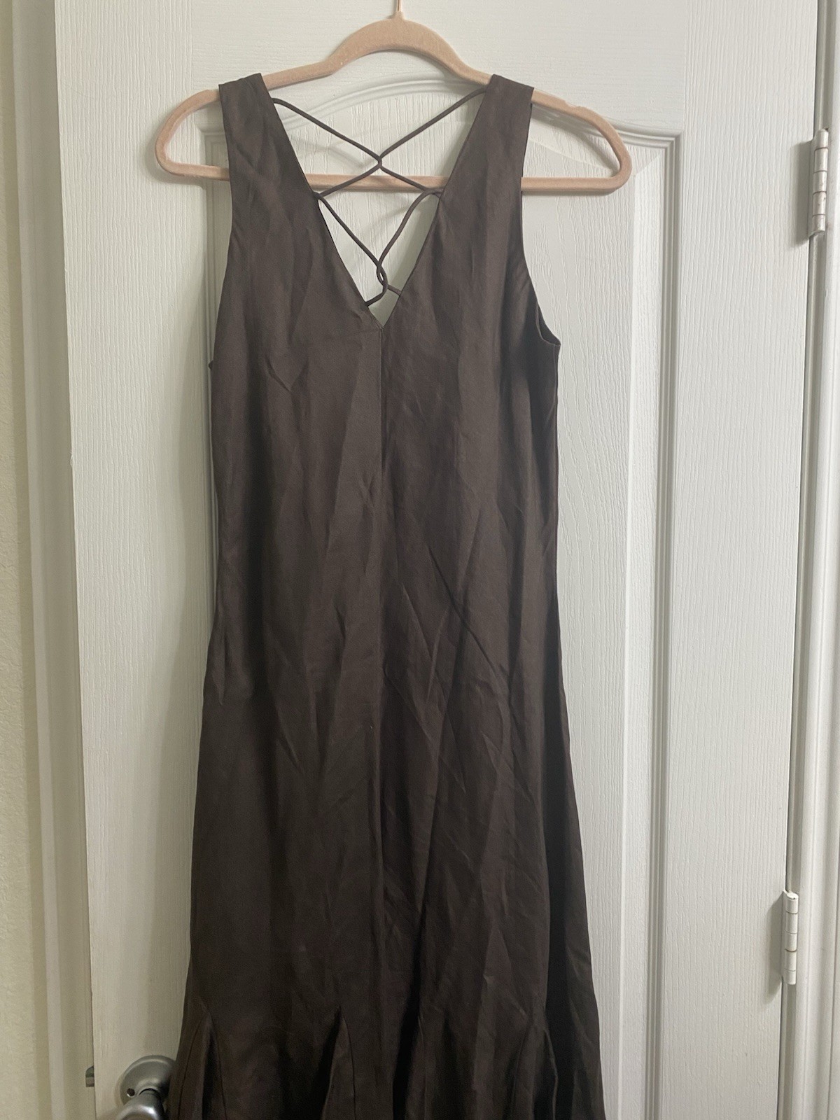 Vintage 90s Exclamation Chocolate Brown Embroidered Flounced Fairy Midi Dress XL