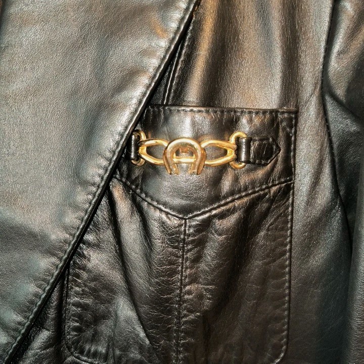 Vintage Etienne Aigner 100% Genuine Leather Size 8 Jacket Coat Black Hong Kong