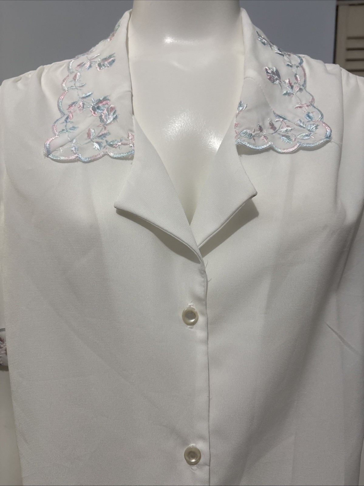 Vintage Lee Mar Pageant White Secretary Blouse Embroidered Women’s L (16)