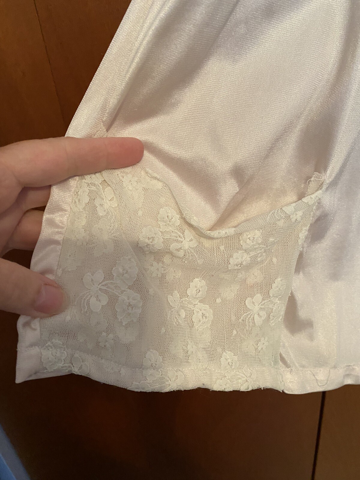 Vintage Women’s Night Top Pink Button Down Lace Trim And Lace Pockets No Tag