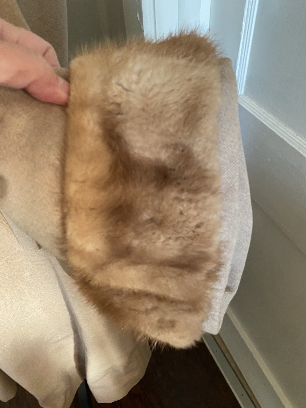 Vintage 1950s Tan Wool Swing Coat Real Mink Fur Collar Cuffs 46” Bust Nice!!!