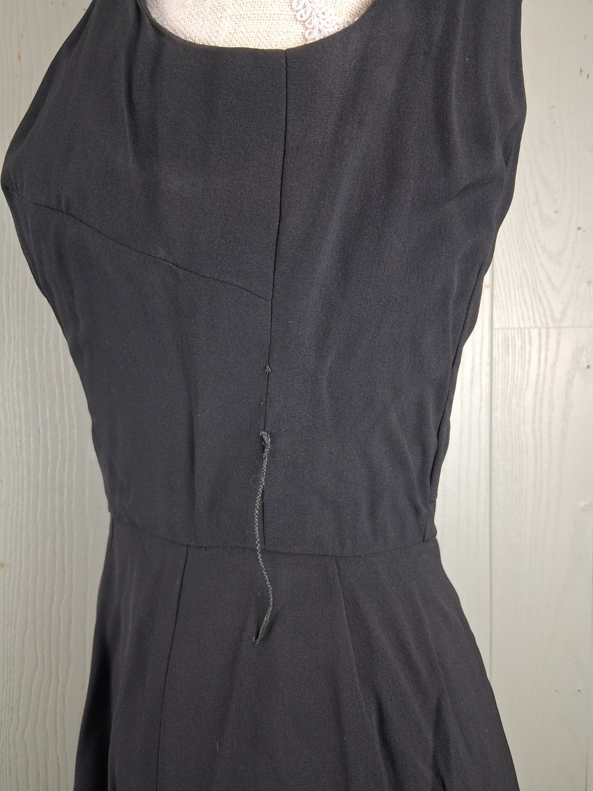 VINTAGE 50s Betty Carol Mamselle Little Black Dress SMALL Swing Dance Boat Neck