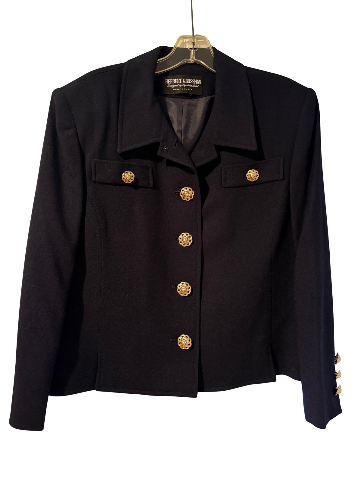 Vintage Herbert Grossman Skirt Suit Gold Buttons Cynthia Sobel Designer