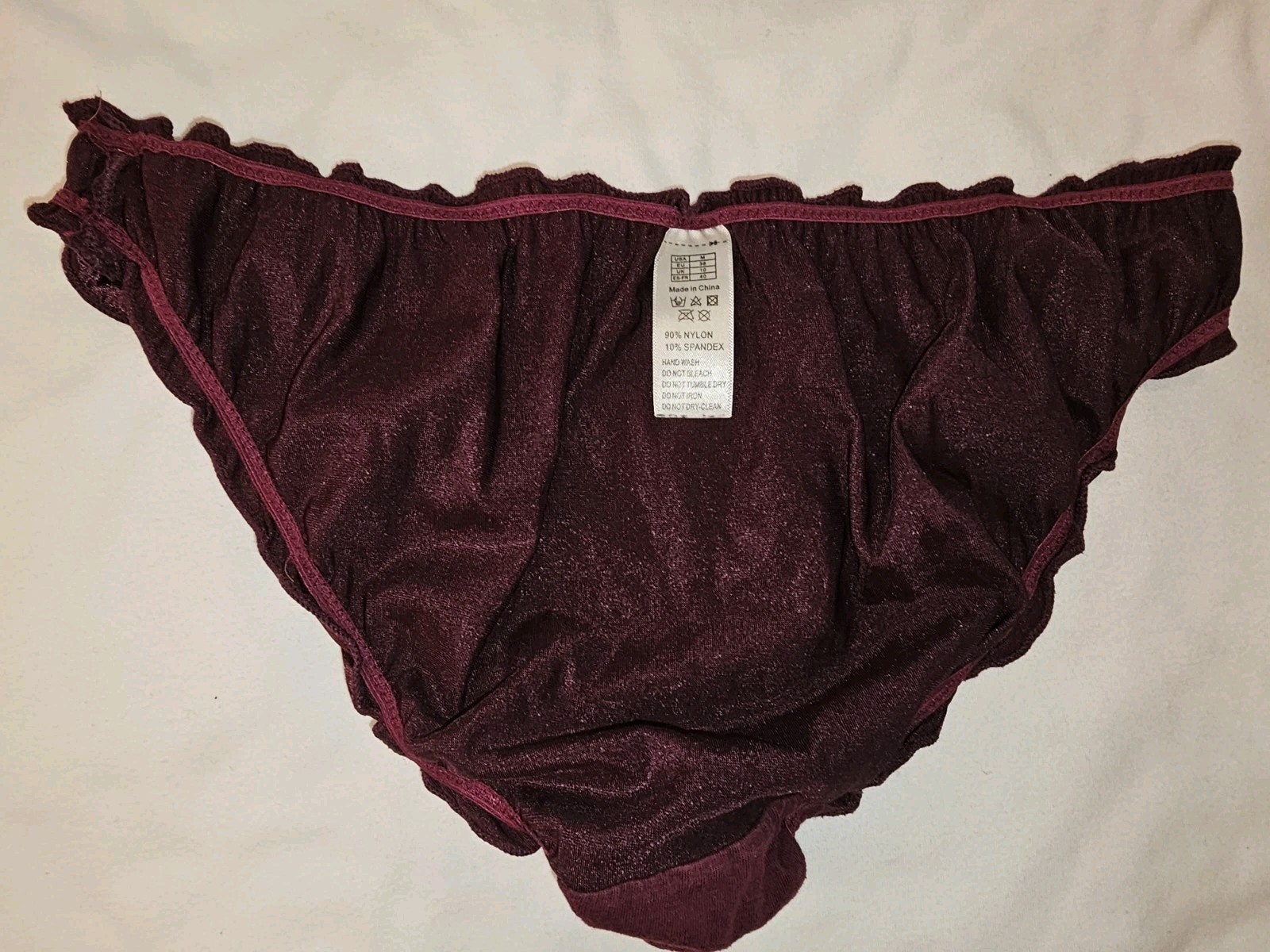 Vintage Ruffle Glossy Deep Purple Super Soft Nylon Satin Bikini Panties Size Med
