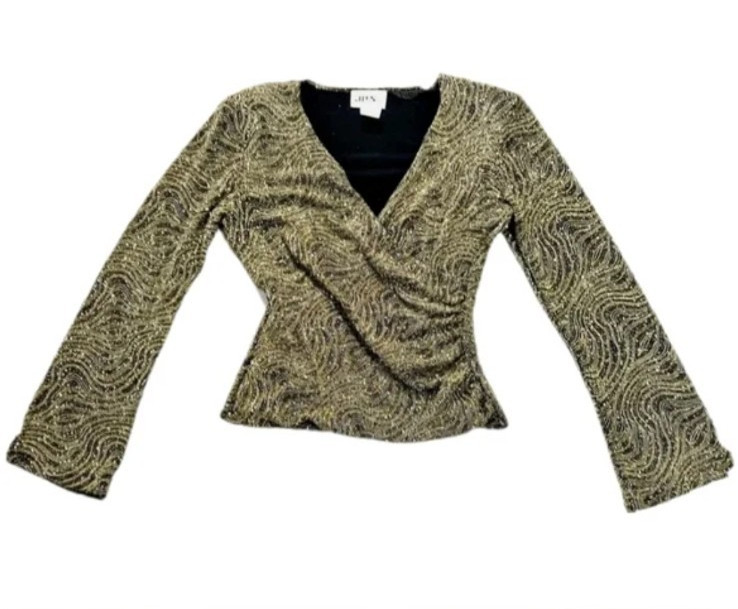 VTG 90s Metallic J.B.S Dressy Long Bell Sleeve Festival Party Glitter Top Size 8