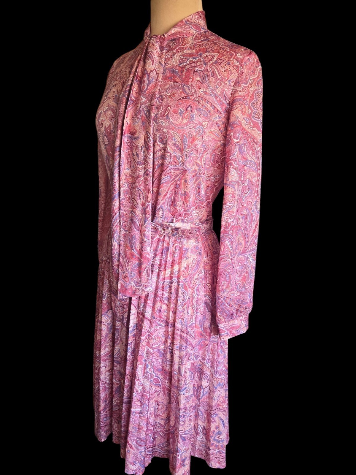 Vintage 70s Pink Paisley Secretary Dress Sz 12