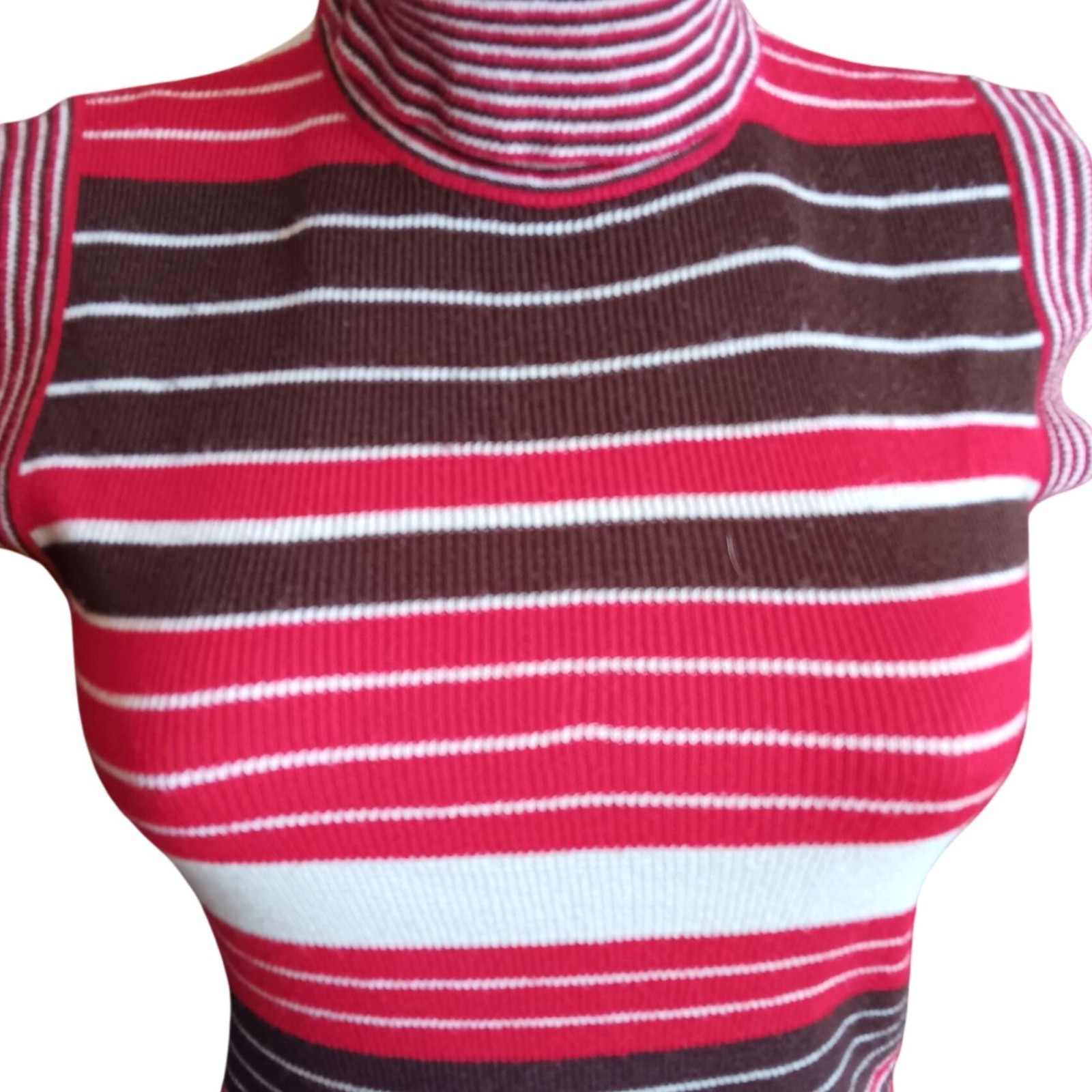 True Vintage Top Medium 1970’s Sleeveless Striped Turtleneck Back Zipper Boho