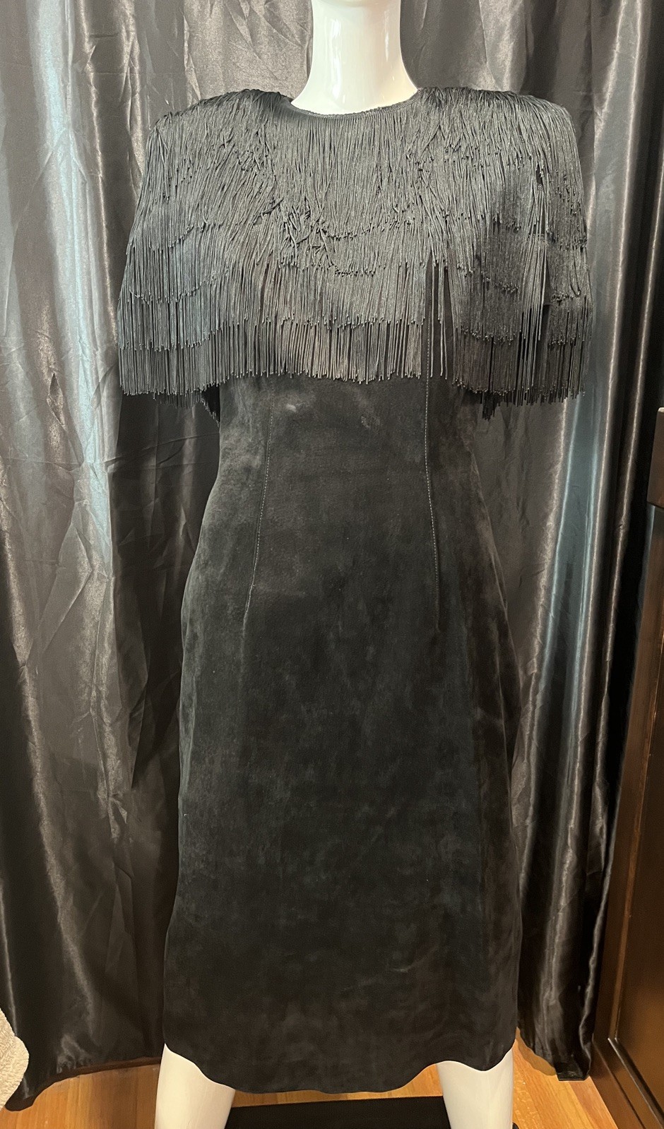 1980’s VINTAGE Pia Rucci Black Suede Fringed Dress ~Size 10