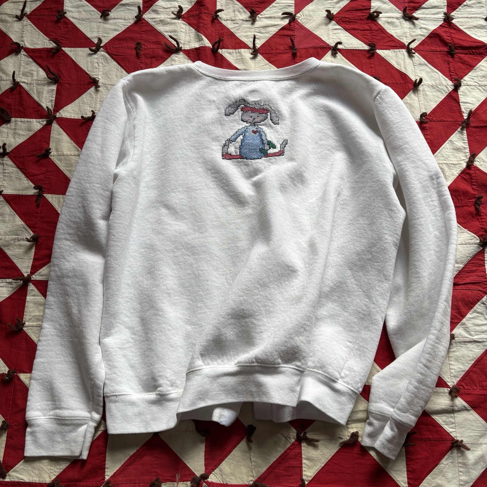Vintage Y2K Cross Stitch Open Front Sweatshirt Women’s Cute White Grandma Style