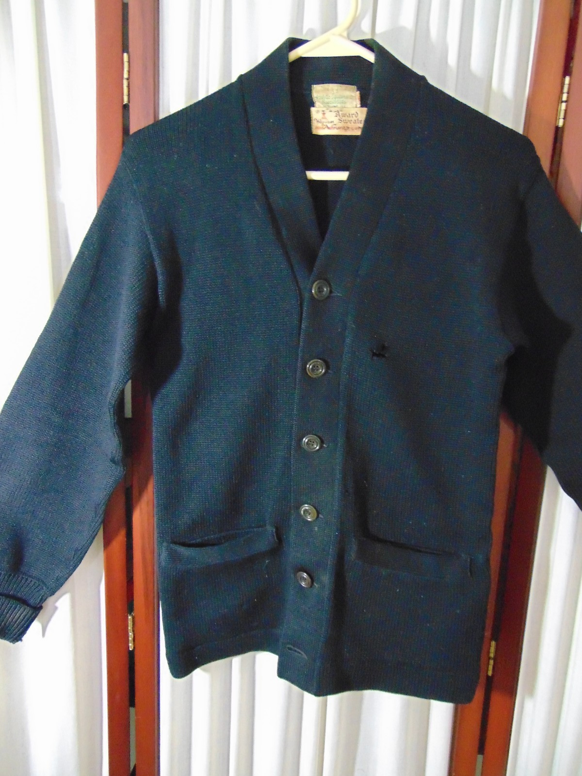 1950s Womens Black Athletic Sweater/Cardigan-S/M-Wigwam Award Sweaters-SALE