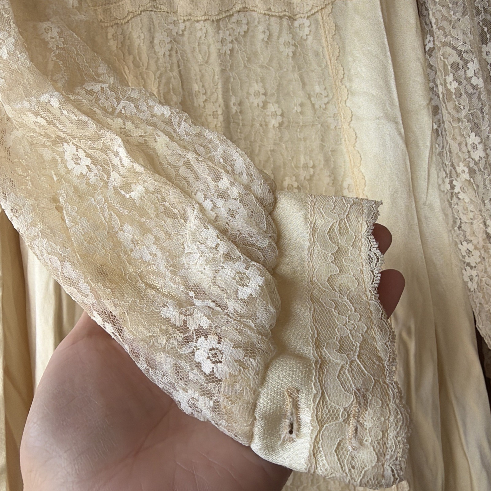 Vintage 1970’s Gunne Sax Satin & Lace DRESS GOWN Prairie Boho Style Size 11