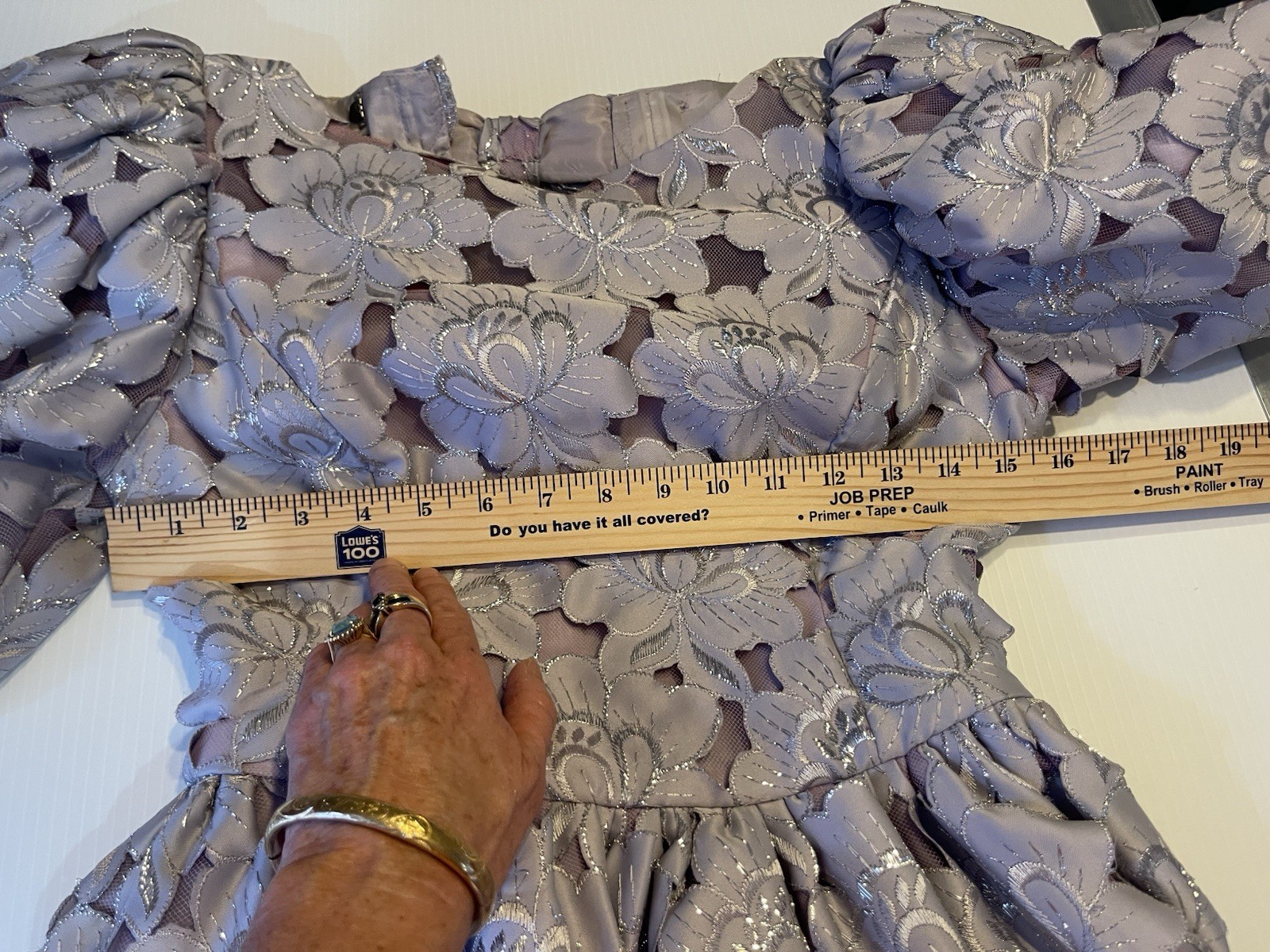 80s Handmade Floral Tea Cottagecore Dress Back Bows Full Skirt Metallic Vintage