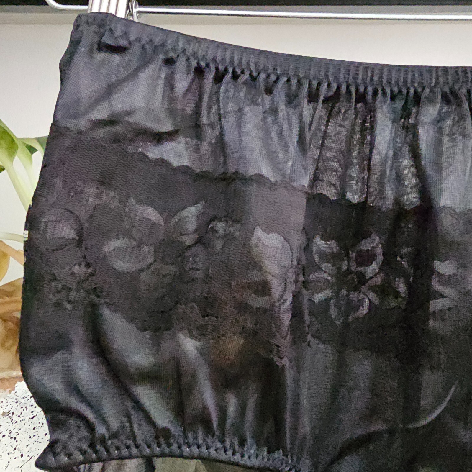 Vintage Sheer Nylon Panty Black Sissy Flower Lace Granny Brief Size 8 Hip 39-43″